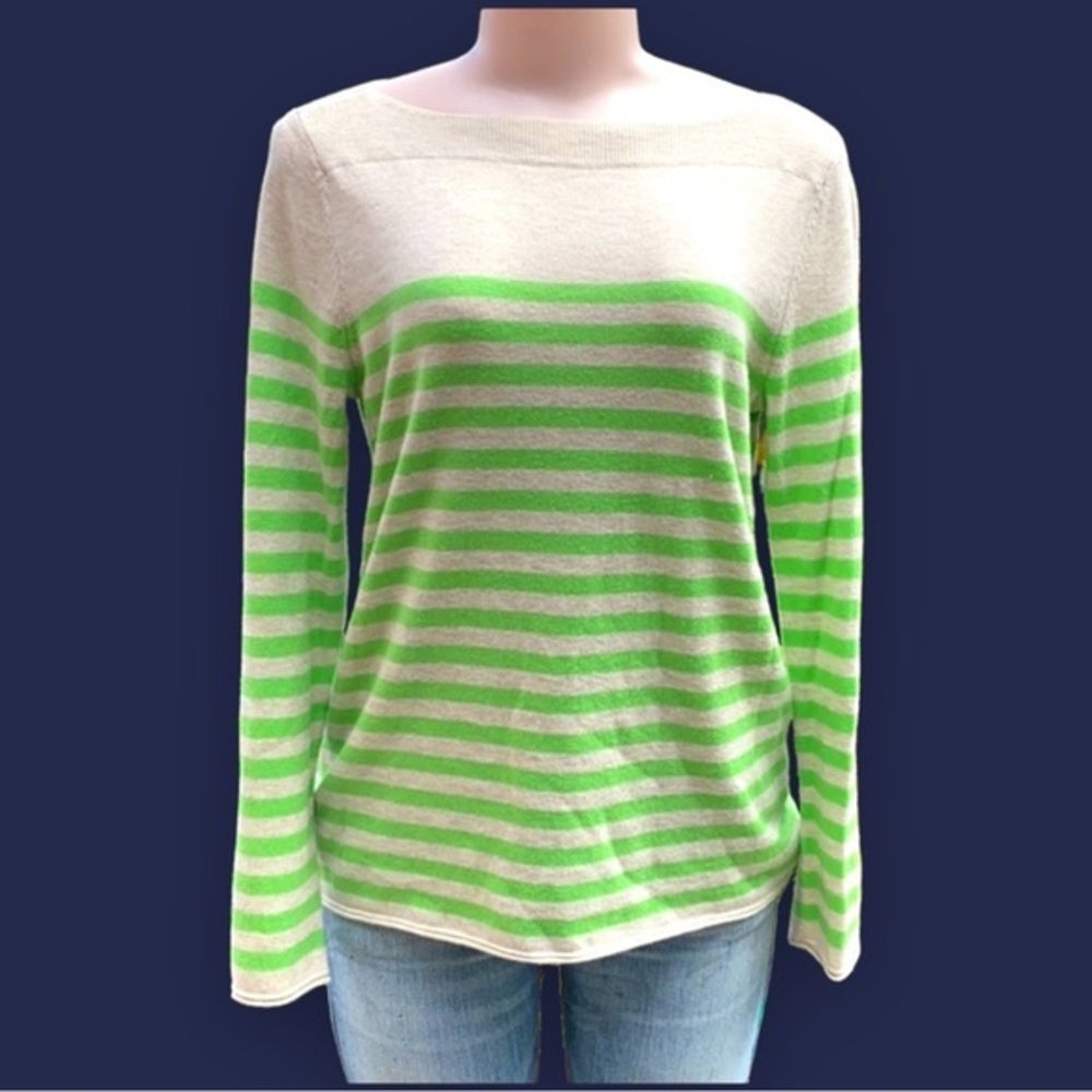 GAP Designed & Crafted Wool Blend Lime Green Striped Sweater Sz S